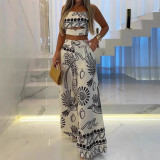 Women's suit fashion casual tube top sleeveless striped print two piece suit