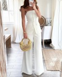 Women's Fashion Casual Sleeveless Solid Color Casual White Two-piece Suit