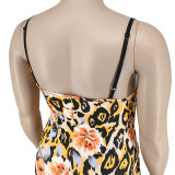 Plus size women's summer printed straps sexy bodycon dress
