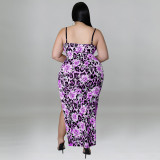 Plus size women's summer printed straps sexy bodycon dress