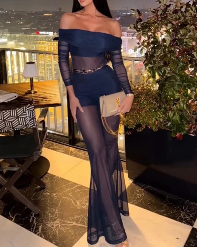 Women's summer solid color translucent jumpsuit