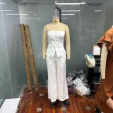Women's Fashion Casual Sleeveless Solid Color Casual White Two-piece Suit