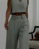 Women's stylish casual sleeveless solid color two-piece suit