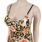 Plus size women's summer printed straps sexy bodycon dress