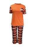 Women's round neck T-shirt printed trousers plus size two-piece set