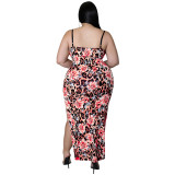 Plus size women's summer printed straps sexy bodycon dress