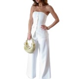 Women's Fashion Casual Sleeveless Solid Color Casual White Two-piece Suit