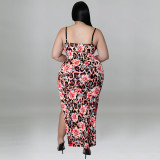 Plus size women's summer printed straps sexy bodycon dress