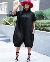 Women's casual loose blouse dress plus size solid color simple short sleeve oversized dress