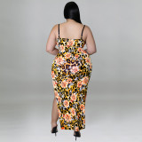 Plus size women's summer printed straps sexy bodycon dress