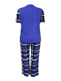 Women's round neck T-shirt printed trousers plus size two-piece set