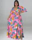Plus size women's summer deep V neck printed maxi dress