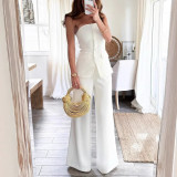 Women's Fashion Casual Sleeveless Solid Color Casual White Two-piece Suit