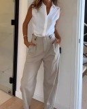Women's Fashion Trend Lapel Long Sleeve Hollow Solid Color Two-piece Suit