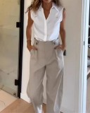 Women's Fashion Trend Lapel Long Sleeve Hollow Solid Color Two-piece Suit