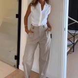 Women's Fashion Trend Lapel Long Sleeve Hollow Solid Color Two-piece Suit