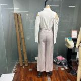 Women's Fashion Trend Lapel Long Sleeve Hollow Solid Color Two-piece Suit