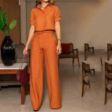 Ladies casual lapel short-sleeved solid color two-piece suit