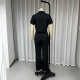 Ladies casual lapel short-sleeved solid color two-piece suit