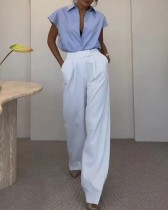 Women's suit casual lapel cardigan short sleeve solid color two piece suit