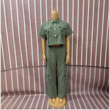 Women casual two piece cargo trousers set