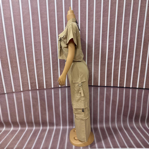 Women casual two piece cargo trousers set