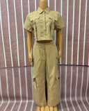 Women casual two piece cargo trousers set