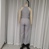 Women's suit button sleeveless top and pants two piece suit