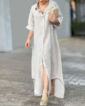 Women's summer casual short sleeve loose solid color long blouse dress