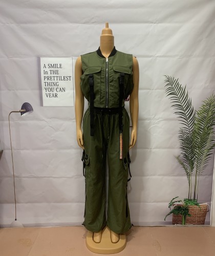 Women casual two piece cargo pants set
