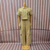 Women casual two piece cargo trousers set
