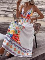 Women's casual printed beach floral print suspender dress