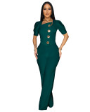 Women elegant short sleeve solid color jumpsuit