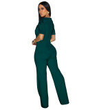 Women elegant short sleeve solid color jumpsuit