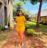 Summer casual solid color short sleeve women's two piece short set