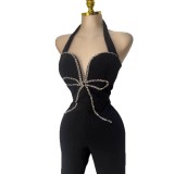 Women elegant sleeveless halter neck jumpsuit