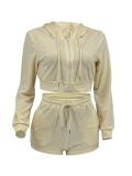 Women solid color long sleeve two piece shorts tracksuit