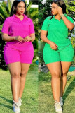 Summer casual solid color short sleeve women's two piece short set