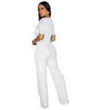 Women elegant short sleeve solid color jumpsuit