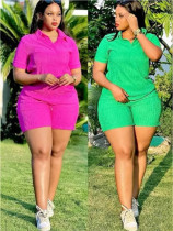 Summer casual solid color short sleeve women's two piece short set