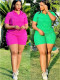 Summer casual solid color short sleeve women's two piece short set