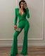 V-neck sexy long-sleeved tights flared jumpsuit