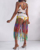 Colorful Spaghetti Strap Cutout Tassel Beach Dress