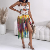 Colorful Spaghetti Strap Cutout Tassel Beach Dress