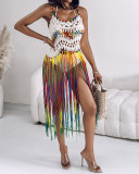 Colorful Spaghetti Strap Cutout Tassel Beach Dress
