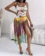 Colorful Spaghetti Strap Cutout Tassel Beach Dress