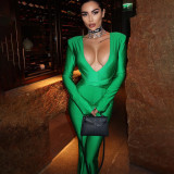 V-neck sexy long-sleeved tights flared jumpsuit