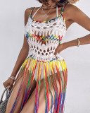 Colorful Spaghetti Strap Cutout Tassel Beach Dress