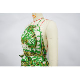 Women's summer vacation style sexy backless print jumpsuit