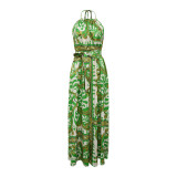 Women's summer vacation style sexy backless print jumpsuit